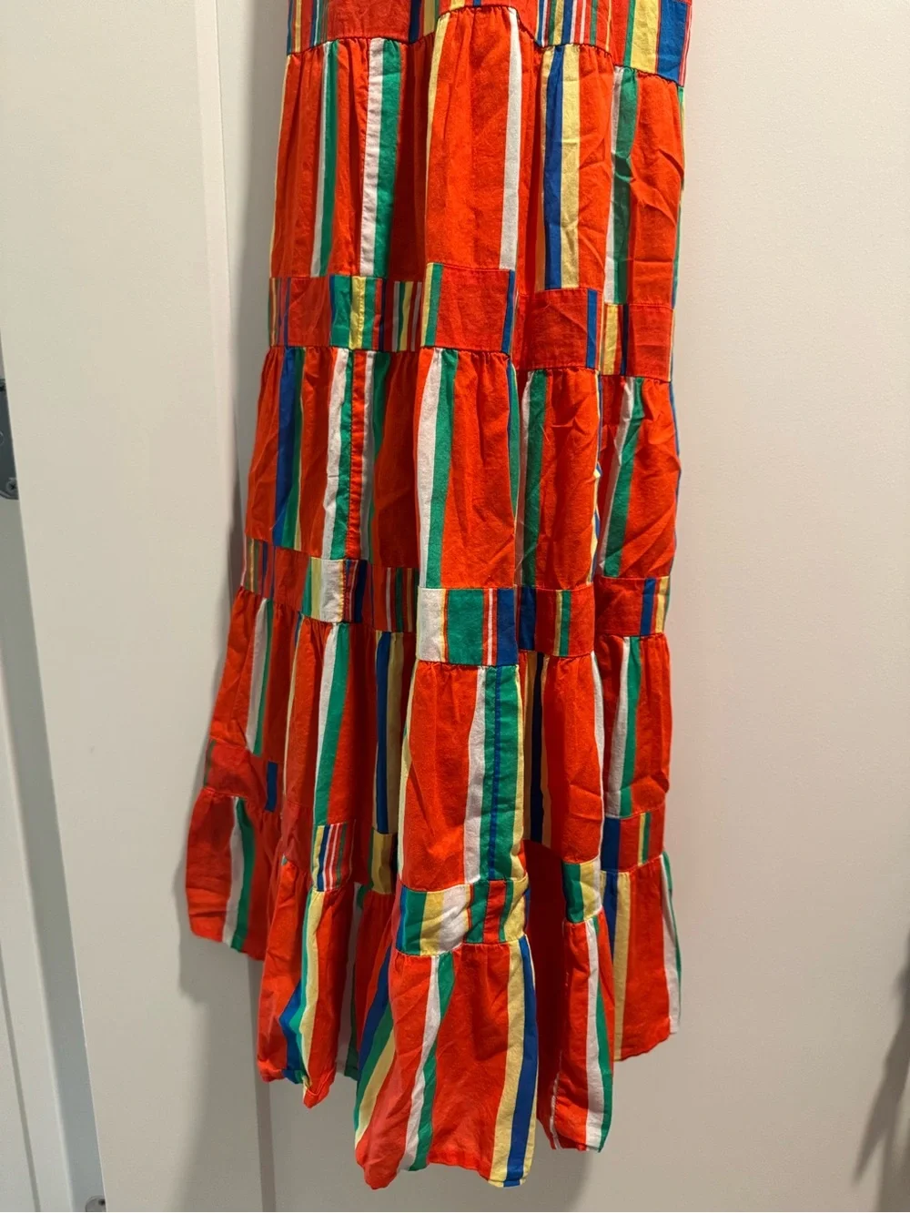 J. Crew Bright Orange Striped Sundress with Multicolor Panels